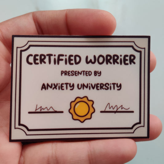 Certified Worrier die-cut sticker