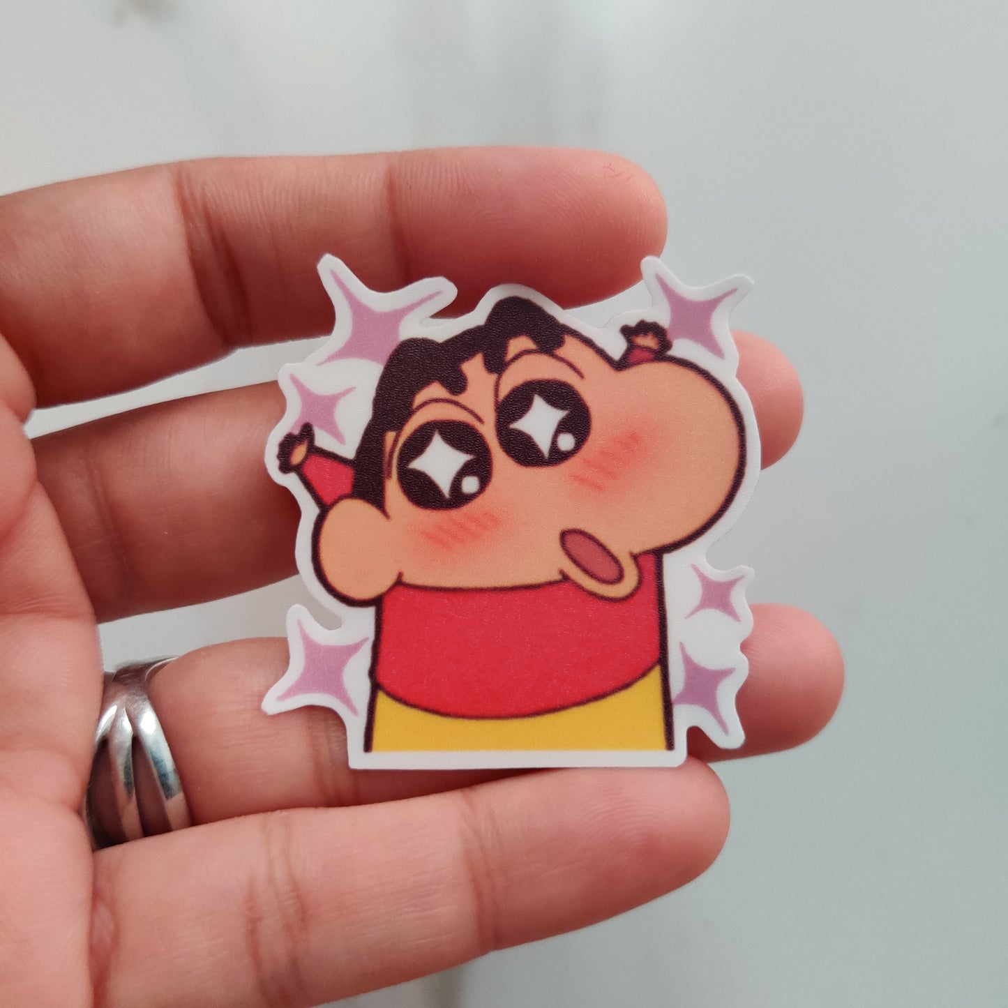 Excited Shinchan die-cut sticker