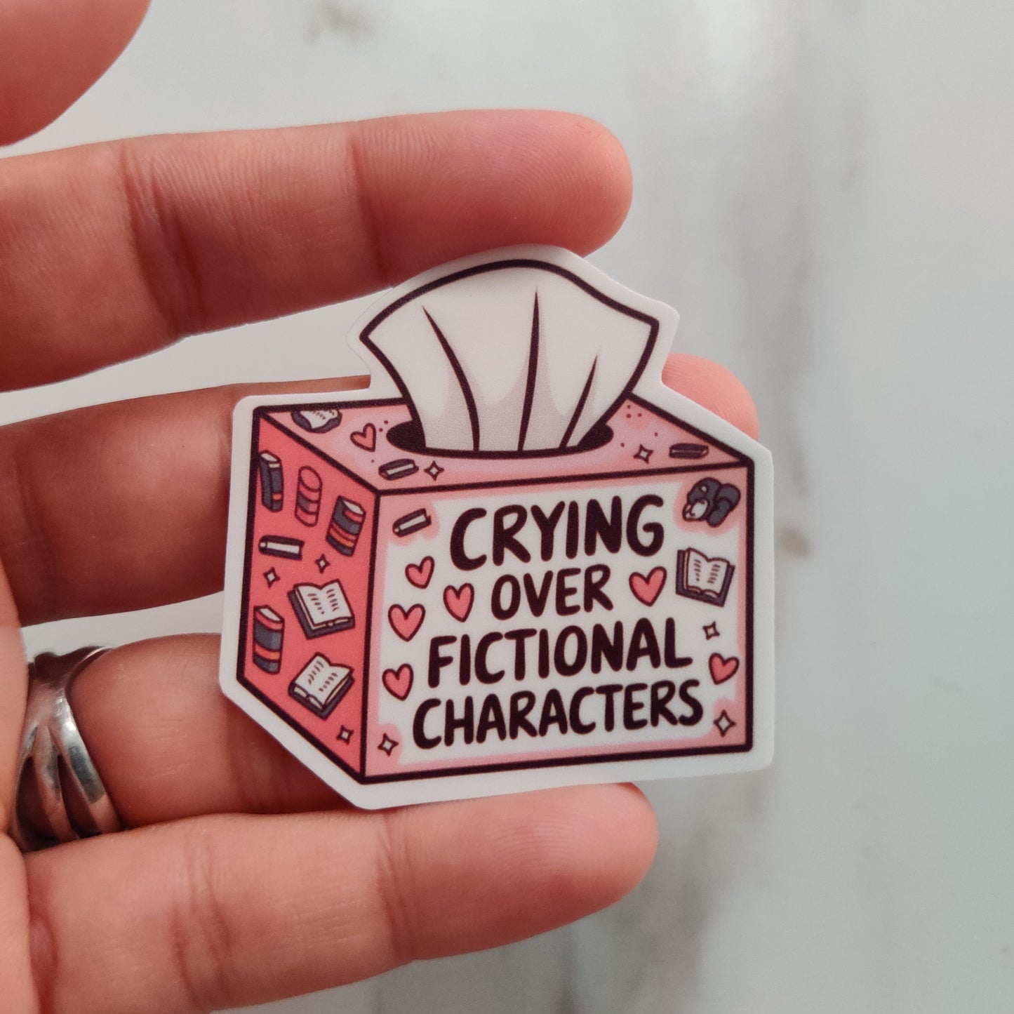 Crying over fictional characters die-cut sticker