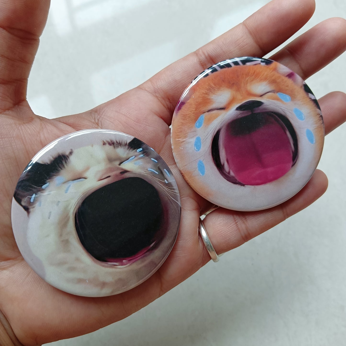 Crying Cat and Dog Matching Badges