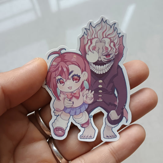Momo and Okarun die-cut sticker