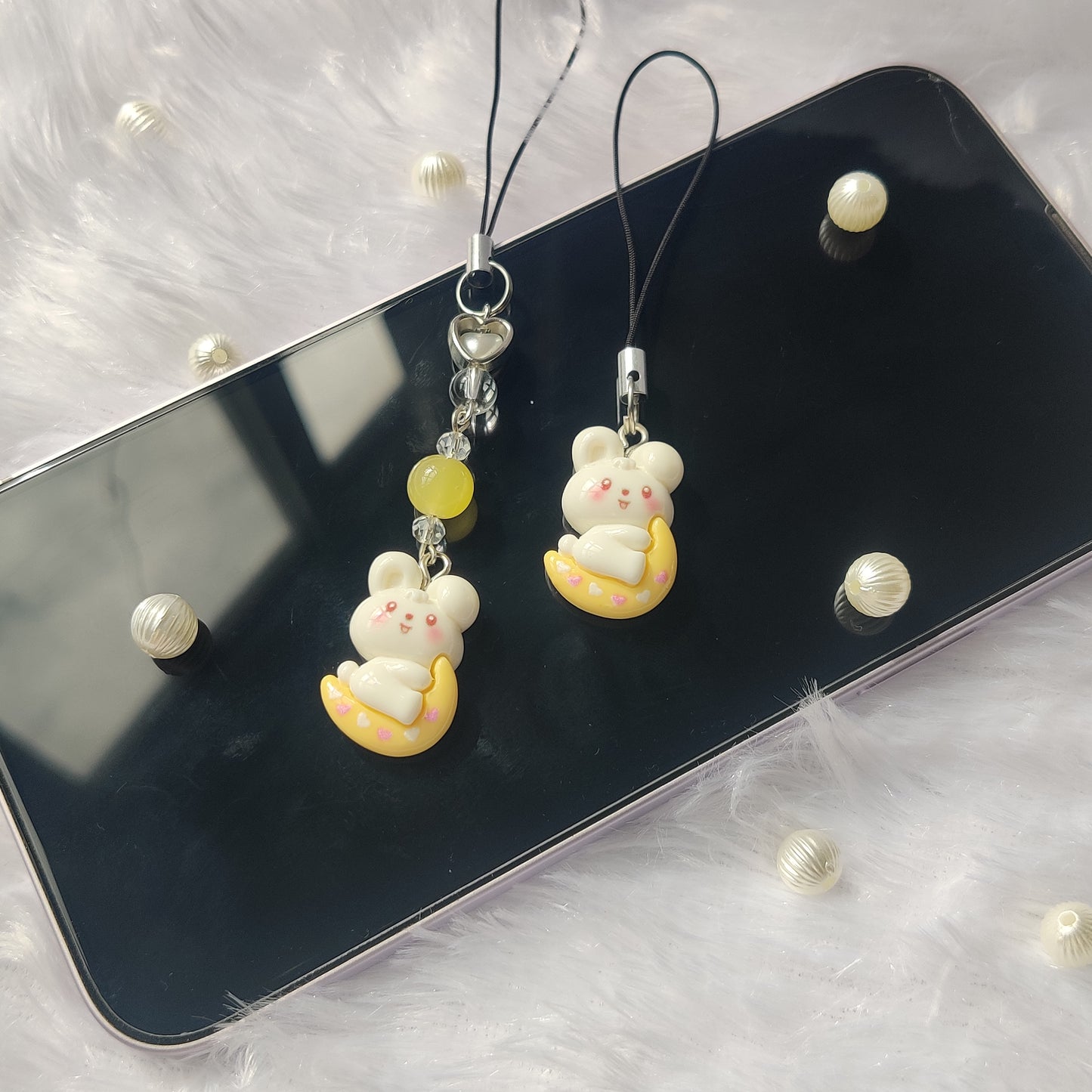 Rabbit on moon 3D charm (flat back)