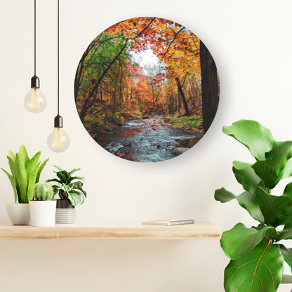 Autumn Forest Stream printed wooden painting - 12 inch