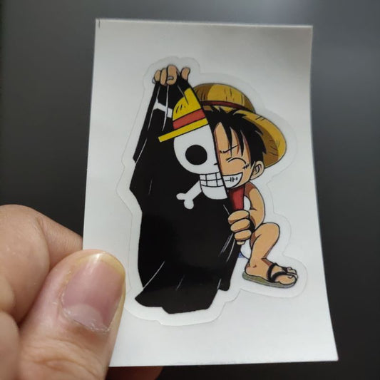 Luffy with straw-hat flag die-cut sticker