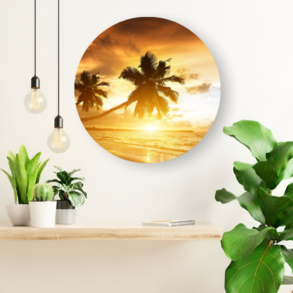 Sunset through Palms printed wooden painting - 12 inch