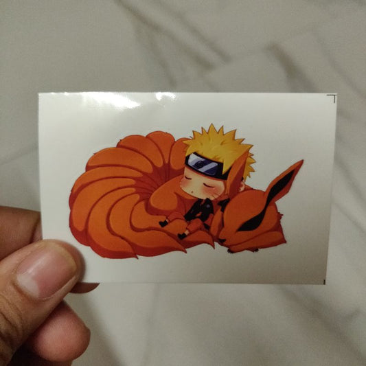 Sleeping Naruto and Kurama die-cut sticker