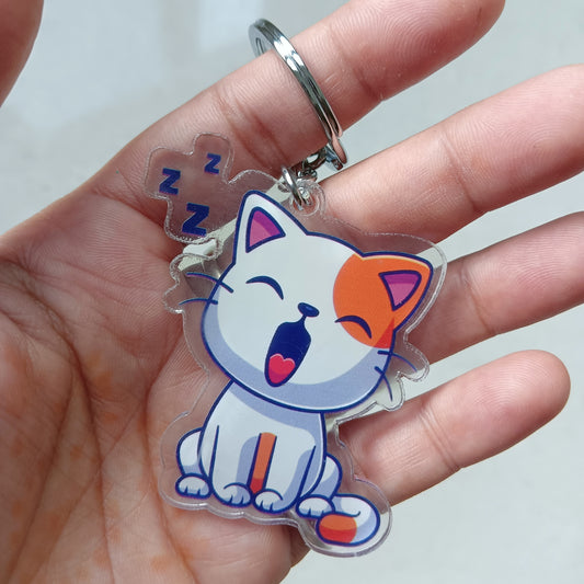 Sleepy cat acrylic keychain (double sided)