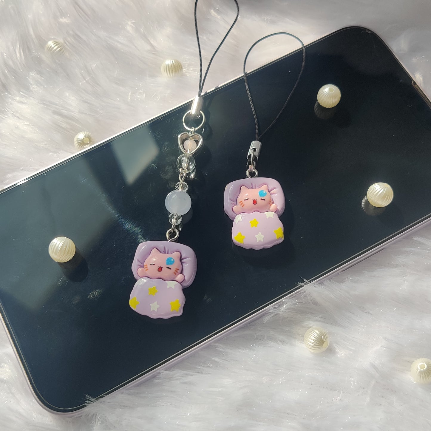 Sleeping cat in blanket 3D charm (flat back)