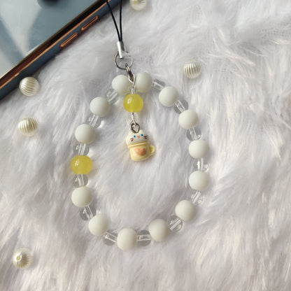 Handmade Aesthetic Cat in Cup Beaded Mobile Phone Charm
