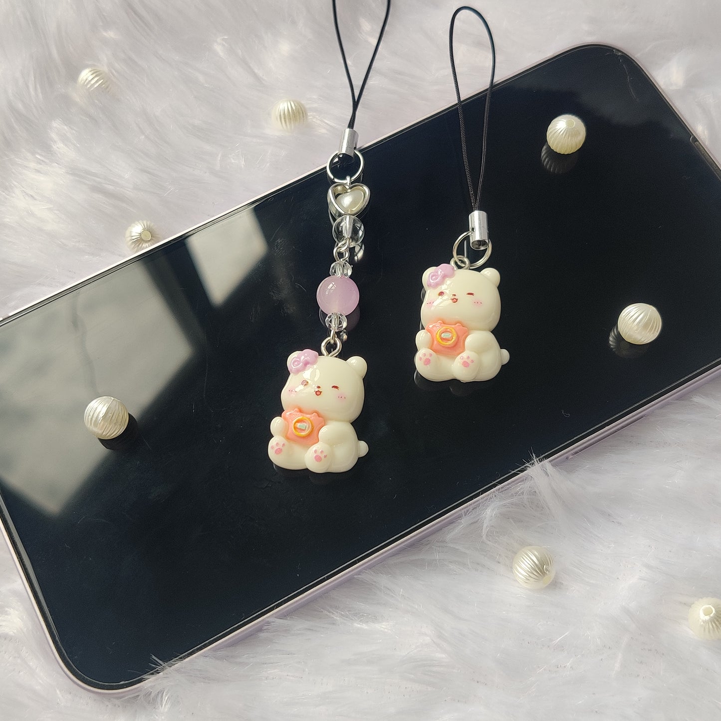 Teddy with camera 3D charm (flat back)