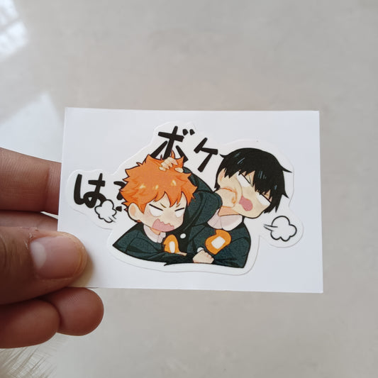 Hinata and Kageyama Fighting Haikyuu die-cut sticker