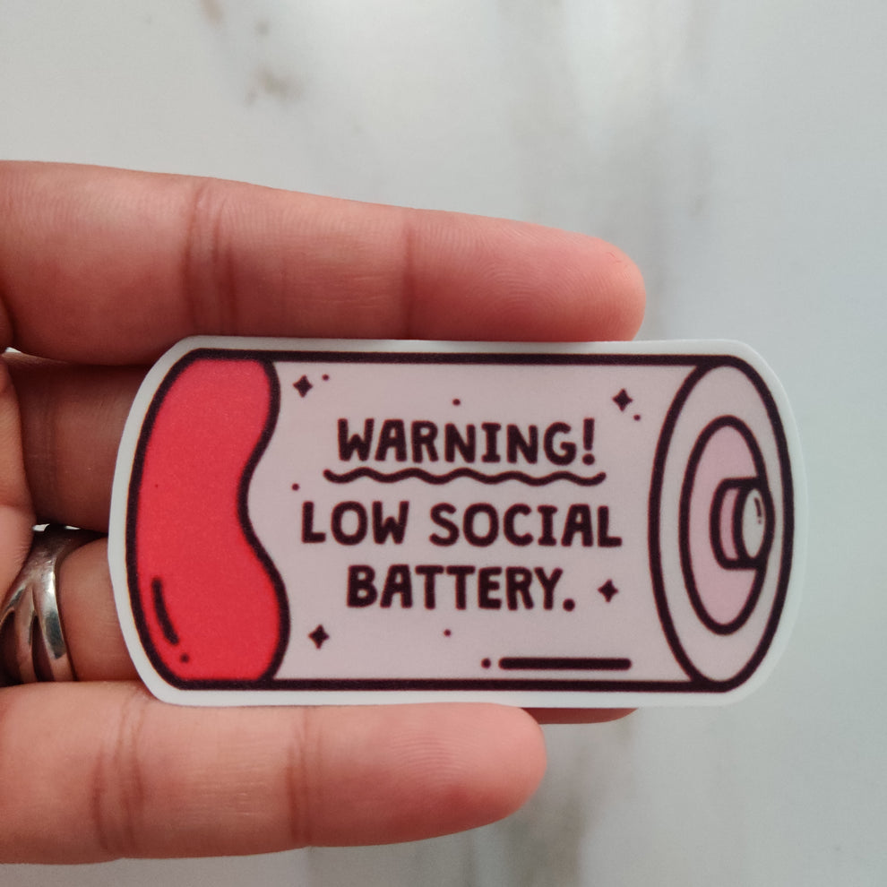 Low social battery die-cut sticker – Dipped in Doodles