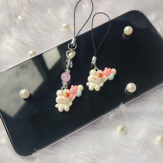 Rabbit with balloons 3D charm (flat back)