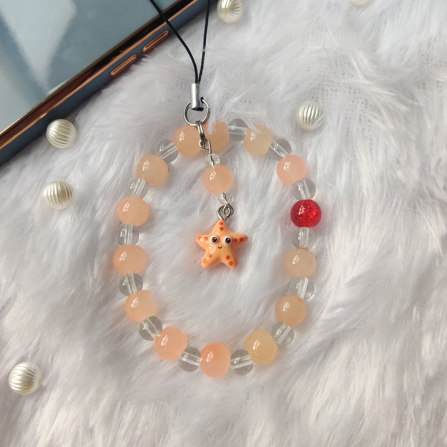 Handmade Aesthetic Starfish Beaded Mobile Phone Charm