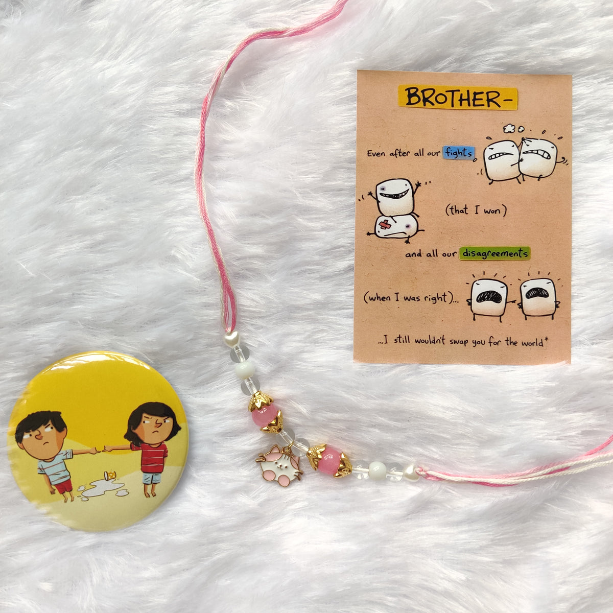 Handmade Cat Face Rakhi with Reusable Enamel Charm – Gift Set with Pos ...