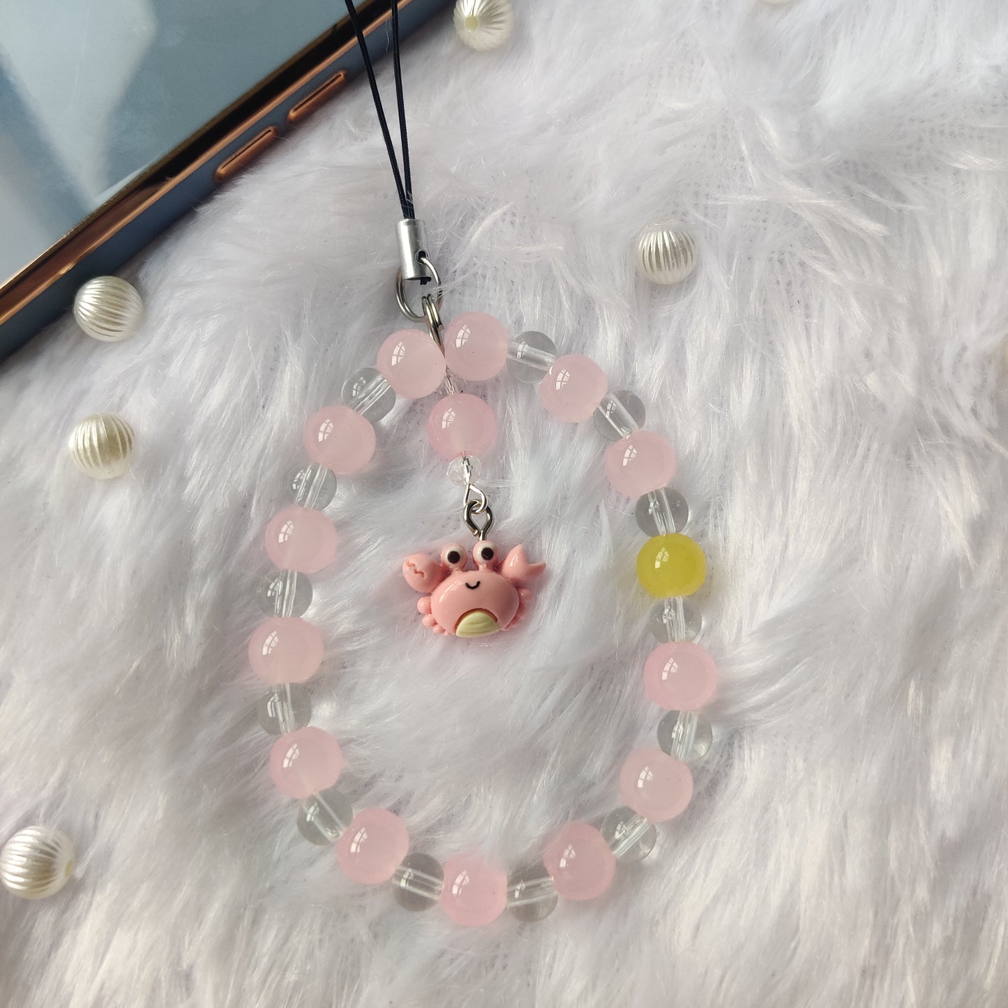 Handmade Aesthetic Crab Beaded Mobile Phone Charm