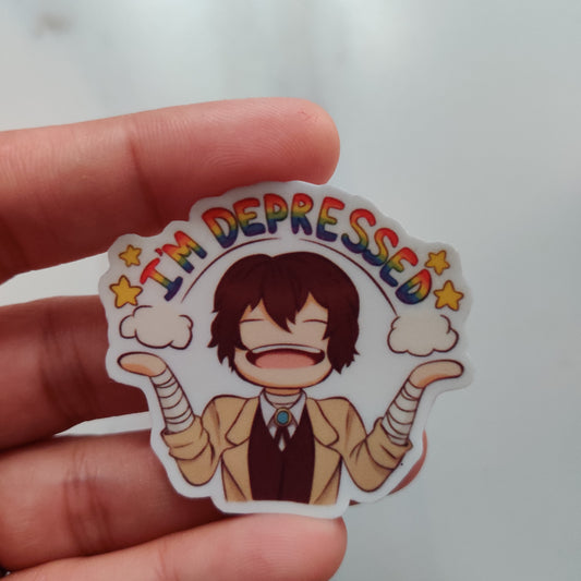 Dazai depressed die-cut sticker