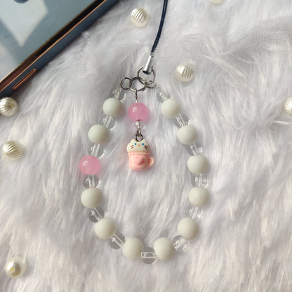 Handmade Aesthetic Cat in Cup Beaded Mobile Phone Charm