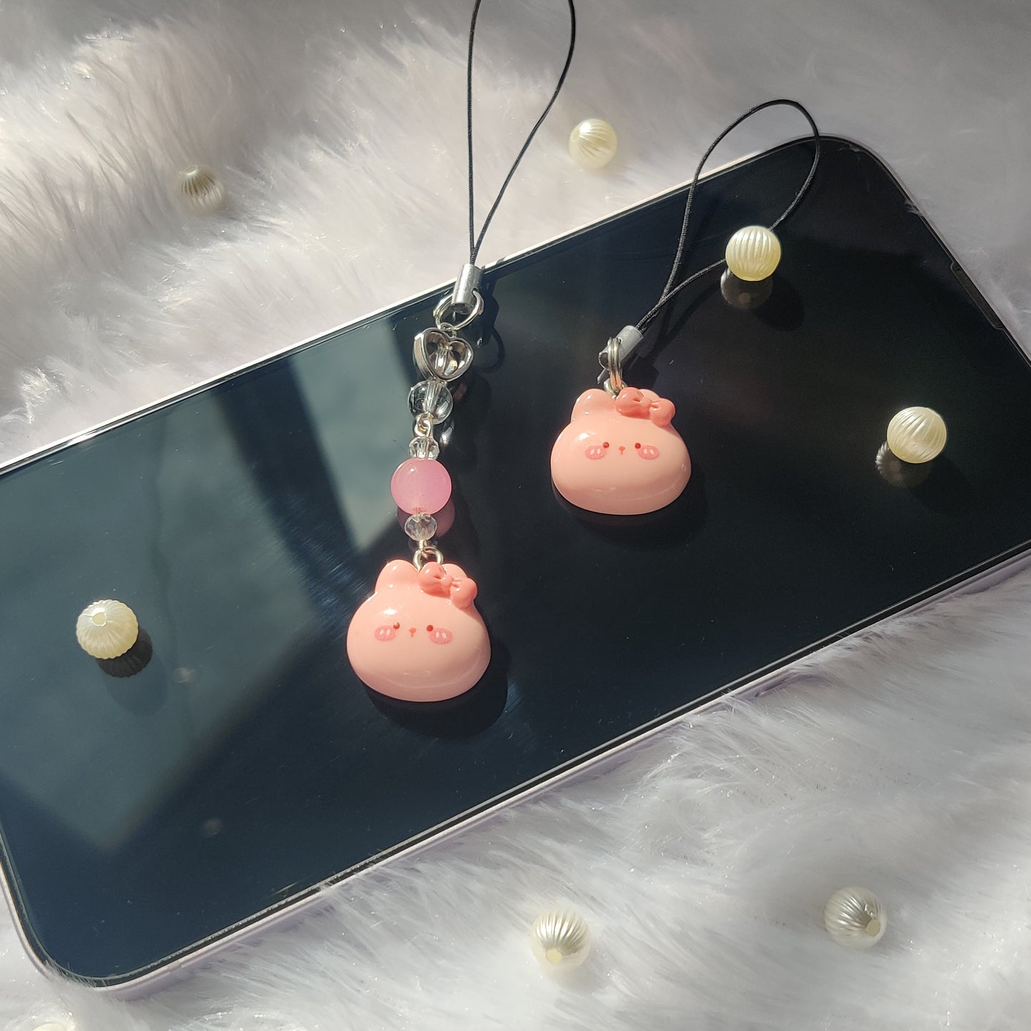 Pink bunny face 3D charm (flat back)